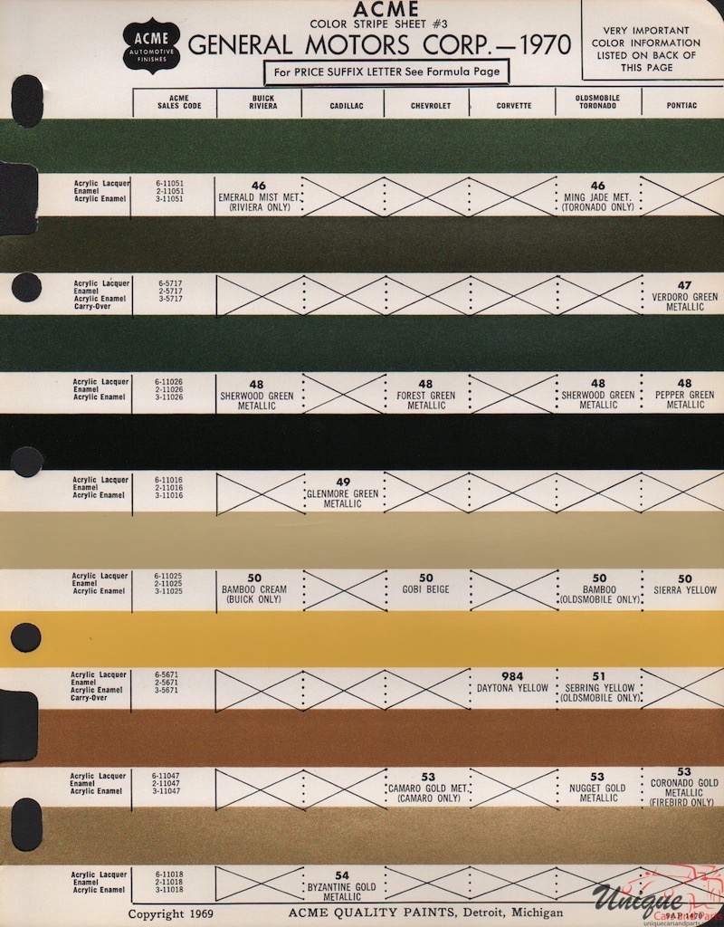 1970 General Motors Paint Charts Acme 3